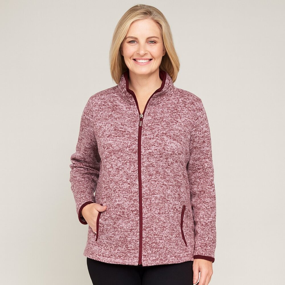 Stan Herman Burgundy Zip-Up Jacket XL – Cozy Heathered Knit, EUC